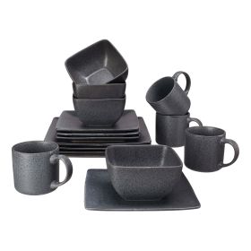 Dark Gray Square-Shaped 16-Piece Stoneware Dinnerware Set