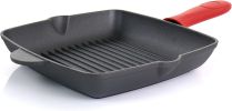 MegaChef Pre-Seasoned 4 Piece Cast Iron Set with Silicone Handles