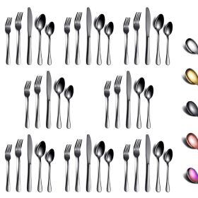 40 Piece Black Silverware Set Stainless Steel Titanium Black Plated Cutlery Set Spoon and Fork Cutlery Set Serving 8 Pieces (Color: BLACK)