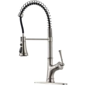 Commercial Spring Pull Down Kitchen Faucet with 3 Modes Sprayer Matte Black (Color: Brushed Nickel)