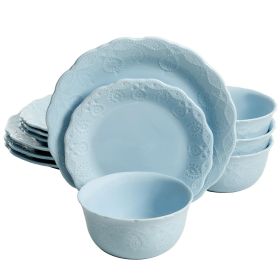 Cowgirl Lace 12-Piece Dinnerware Set (Color: light blue)