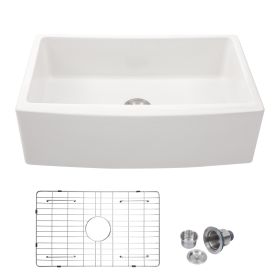 Lordear 30 Inch Farmhouse Sink White Single Bowl Kitchen Sink Apron Front Ceramic Sink (size: 30"*21"*10)