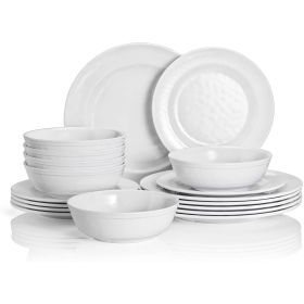 18-Piece Pure White Melamine Dinnerware Set; Plates and Bowls Set; Service for 6 (Color: Pure White)