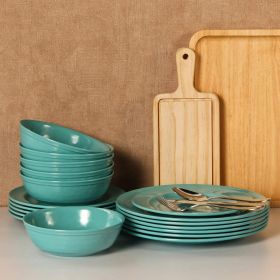 18-Piece Pure White Melamine Dinnerware Set; Plates and Bowls Set; Service for 6 (Color: Turquoise)