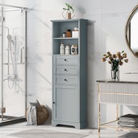 Tall Storage Cabinet with 3 Drawers and Adjustable Shelves for Bathroom;  Kitchen and Living Room;  MDF Board with Painted Finish (Color: Grey)